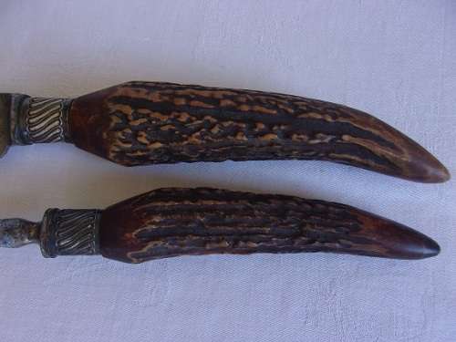 Antique James Deakin & Sons carving set with stag horn handles