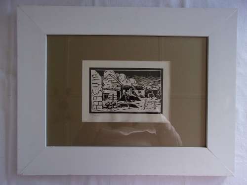 Rare framed Gregoire Boonzaier (1909-2005) linocut signed in pencil - Fishermen's Cottages