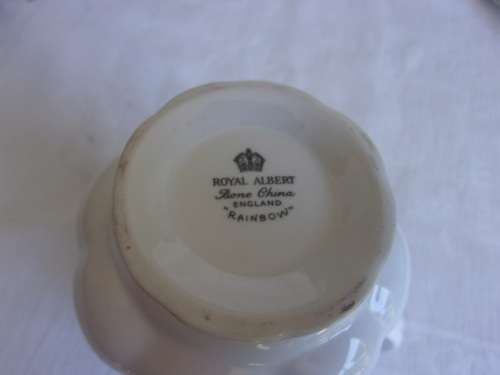 Vintage Royal Albert "Rainbow" cake plate, creamer & 2 trios for 1 bid