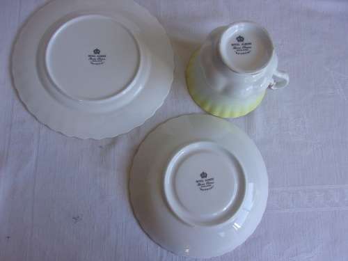 Vintage Royal Albert "Rainbow" cake plate, creamer & 2 trios for 1 bid