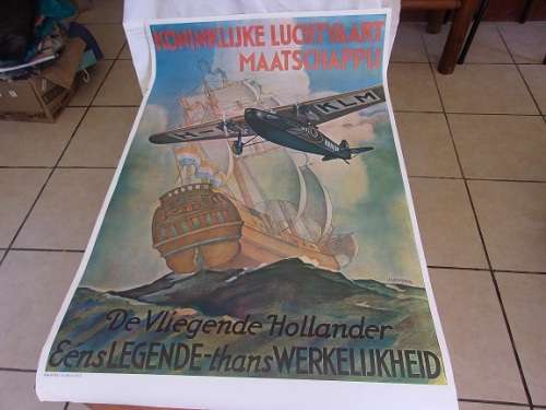 Large vintage Jan Wijga KLM De Vliegende Hollander poster - Printed in Holland