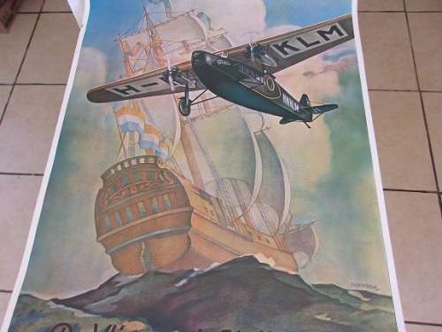 Large vintage Jan Wijga KLM De Vliegende Hollander poster - Printed in Holland