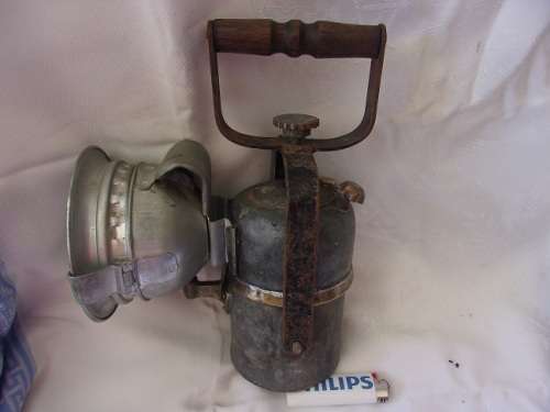 Vintage SA Railways branded carbide lamp with reflector