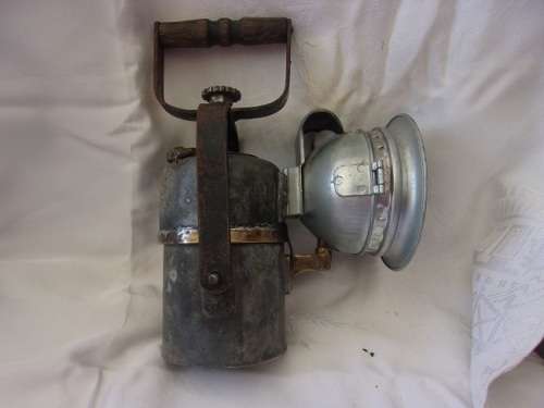 Vintage SA Railways branded carbide lamp with reflector