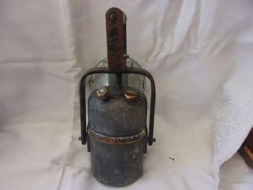 Vintage SA Railways branded carbide lamp with reflector