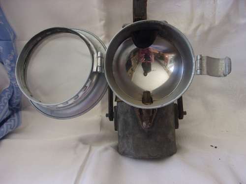 Vintage SA Railways branded carbide lamp with reflector