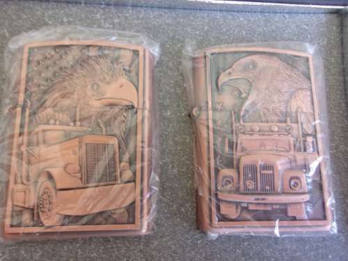 Boxed set of 4 Wenzhou Hatchet fuel cigarette lighters - eagle and truck theme