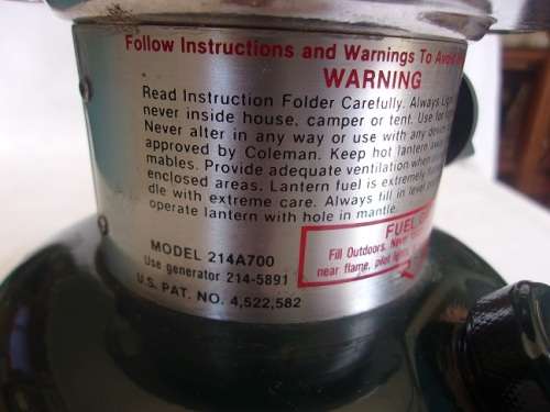 Vintage Coleman Model 214A700 pressure lantern