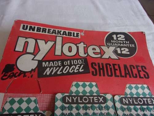 Vintage Nylotex Shoelaces advertising board with shoelaces attached