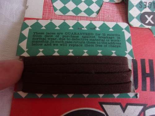 Vintage Nylotex Shoelaces advertising board with shoelaces attached