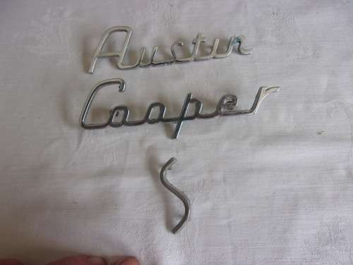 Vintage Austin Cooper S front & back metal badge set