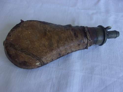 Antique leather and brass Bartram & Co Nimrod black powder flask