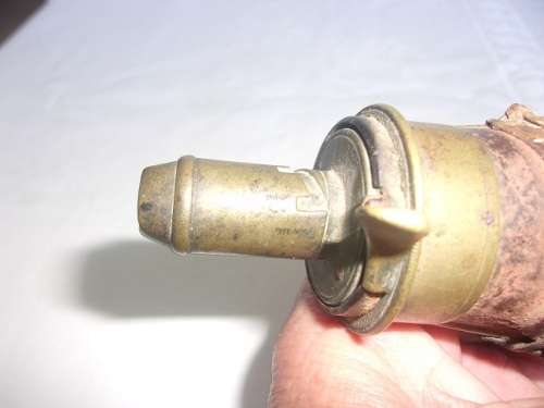 Antique leather and brass Bartram & Co Nimrod black powder flask