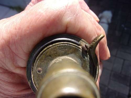Antique leather and brass Bartram & Co Nimrod black powder flask
