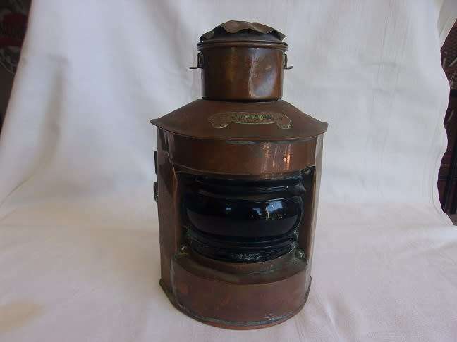 Antique small copper `Stuurboord` ships lantern - electrified