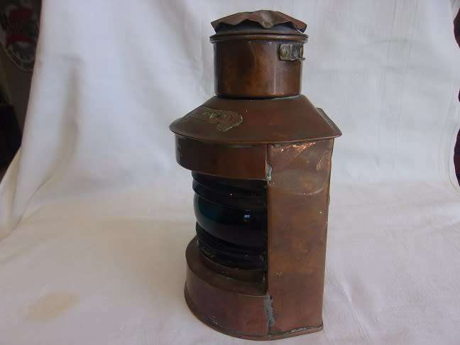 Antique small copper `Stuurboord` ships lantern - electrified