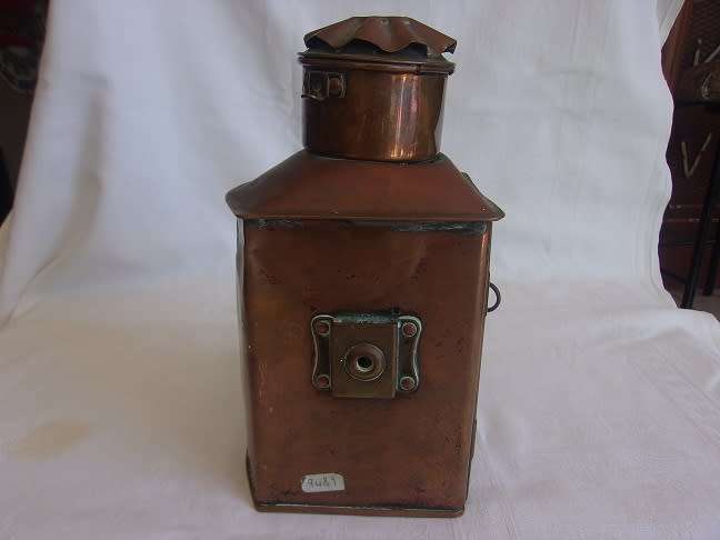 Antique small copper `Stuurboord` ships lantern - electrified