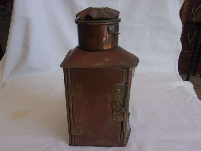 Antique small copper `Stuurboord` ships lantern - electrified