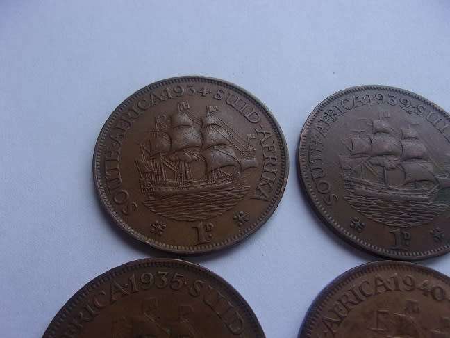 1934 - 1960 Union of SA 1 Penny set - missing 1947 Penny