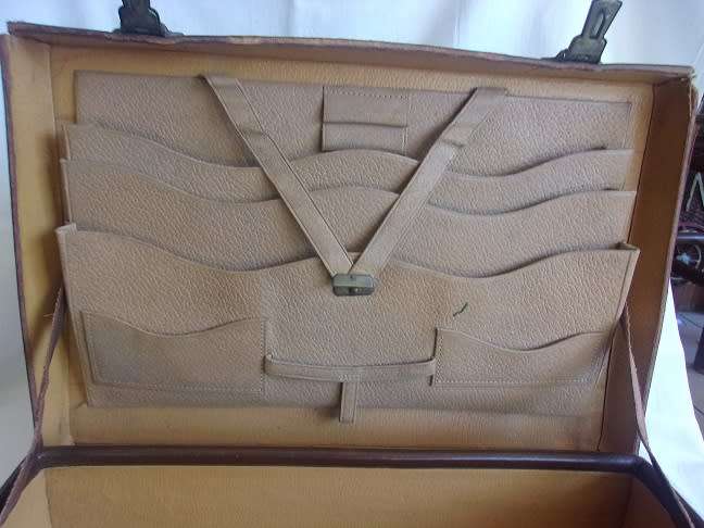 Small vintage leather attache case with brass latches