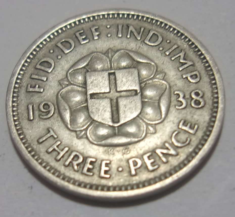 1938 British George VI silver 3 coin set - 1 Shilling to 3p