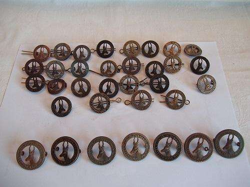 34 vintage South African Military Cap & Collar Badges- Union Is Strength/ Eendrag Maak Mag