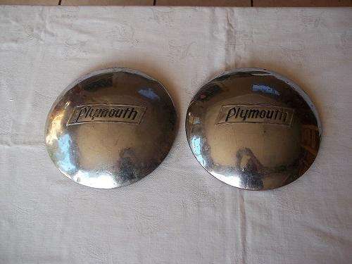 2 original vintage 1937/38 Plymouth Dog Dish hubcaps
