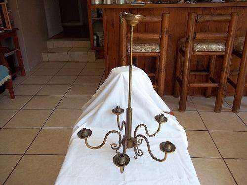 Lovely vintage 5 arm/light old brass coated chandelier