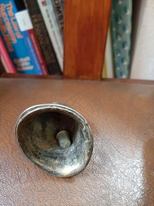 EXTREMELY COLLECTABLE VINTAGE CAST METAL ER  HELMET BELL AND SIVERPLATED TULIP BELL