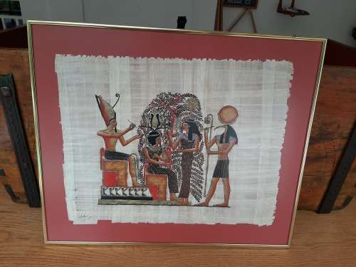 GREAT  Egytian painting on Papyrus paper   57cmx47cm with frame
