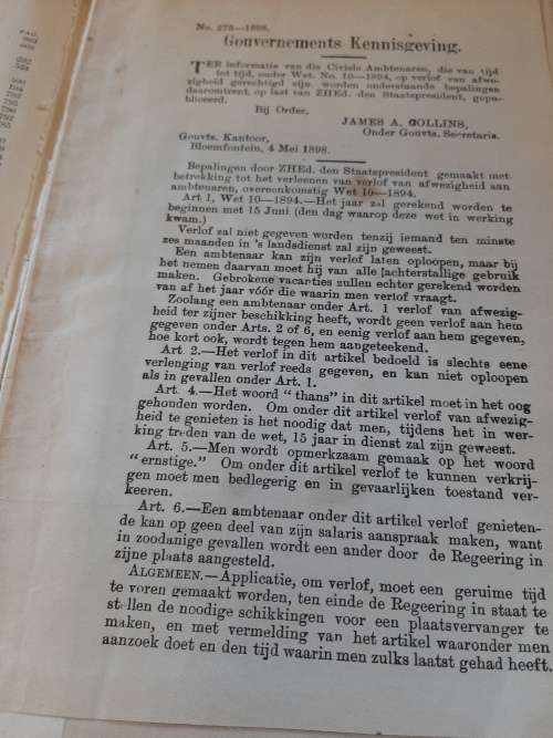 VRYSTAAT SE WETBOEK  1892    GETEKEN!