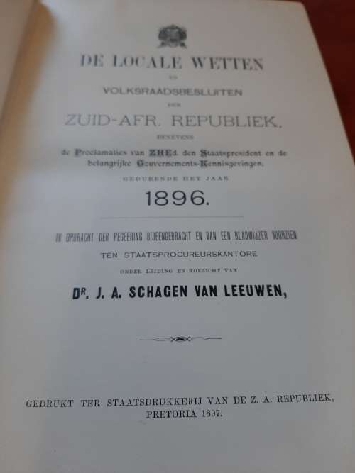 DER LOCALE WETTEN DER ZAR   1896and1897   BOOKS IN VERY GOOD CONDITION