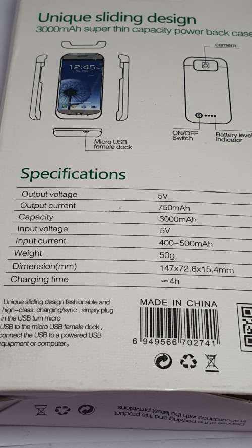 Samsung Galaxy S3 battery case 3000mAh