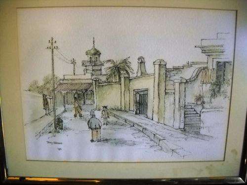 LATE ENTRY: 1985 PRINT FORM ARTWORK NEIGHBOURHOOD SCENE 28X20,5 CM  BY LISTED ARTIST TERRY NIEHAUS