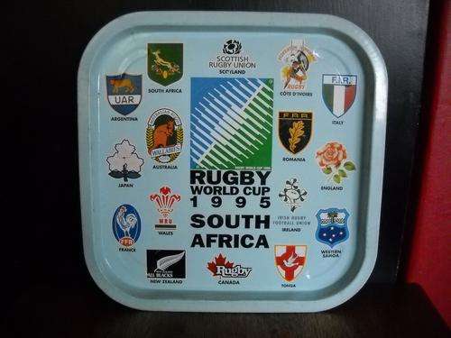 1995 RUGBY WORLD CUP COMMEMORATIVE METAL BAR TRAY BY METALIX