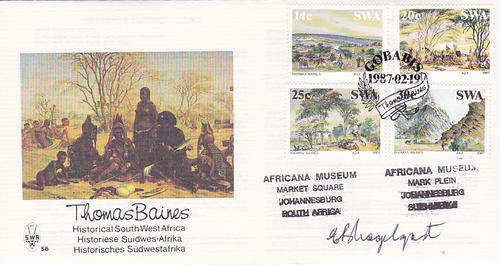 SWA PAINTINGS BY THOMAS BAINES SIGNED FDC + CONTROL BLOCKS