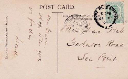 Port Elizabeth South-Africa Picture Postcard used in Cape of Good Hope period