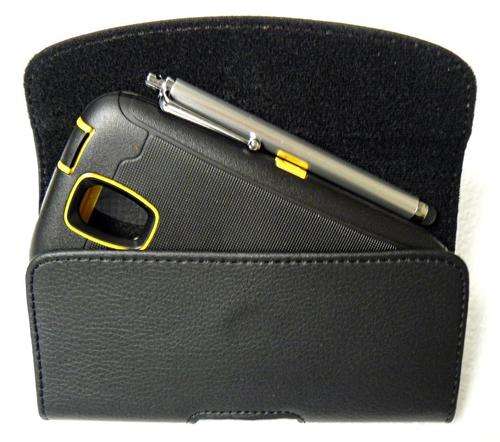 REBONO Black Leather Belt Holster Pouch Clip Fits For Samsung Galaxy S4 Otterbox Defender Case. (DOE