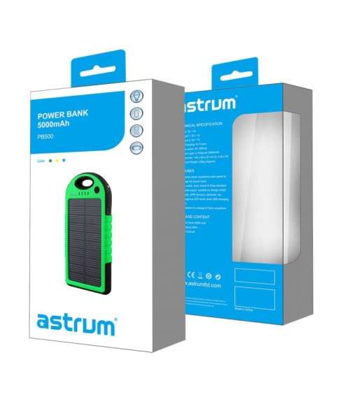 Astrum PB500 5000mAh Solar Waterproof Power Bank - Black & Blue