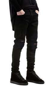 Qazel Vorrlon Men's Black Ripped Skinny Distressed Destroyed Slim Jeans Pants with Holes