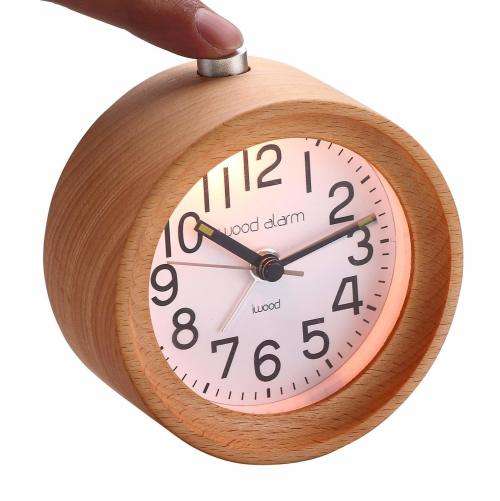 Wooden Alarm Clock Handmade Mute Snooze Nightlight With Luminous