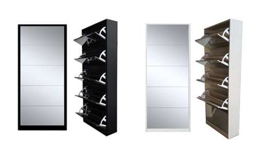 5 Door Mirror Shoe Cabinets-WALNUT