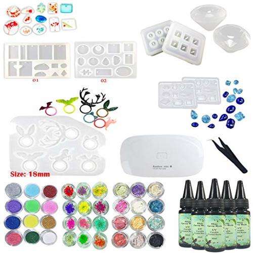 Frenshion 5 Pieces 30ML Crystal Epoxy Resin UV Glue,1 Pcs Mini UV LED Lamp, 1 Tweezer 3 Kit Set Deco