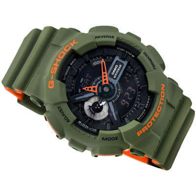 Casio Men's Ana-Digi Alarm Chronograph Green Orange G Shock Watch GA110LN-3A