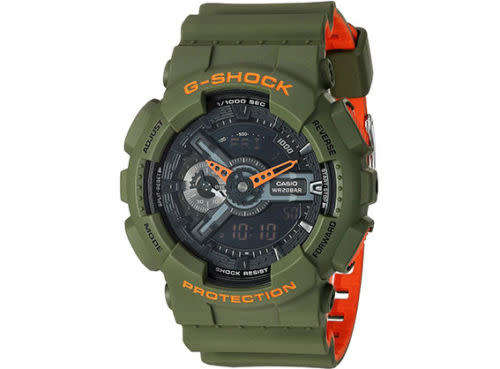 Casio Men's Ana-Digi Alarm Chronograph Green Orange G Shock Watch GA110LN-3A