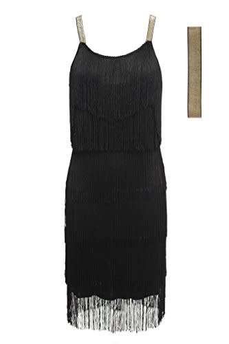 Bifast Women's Flapper Dresses Vintage 1920s V Neck Beaded Fringed Lace Tassels Hem Flapper Great Ga