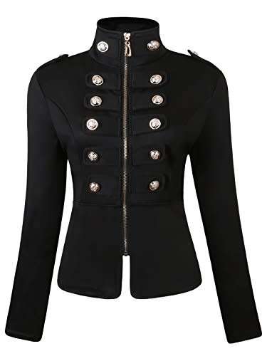 JOKHOO Women's Zip Front Stand Collar Military Light Jacket (Black, S)