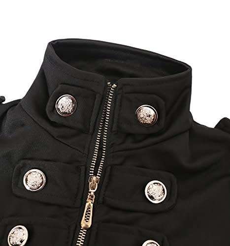 JOKHOO Women's Zip Front Stand Collar Military Light Jacket (Black, S)