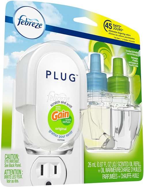 Febreze Plug in Air Freshener and Odor Eliminator, Scented Oil Refill and Oil Warmer, Gain Original