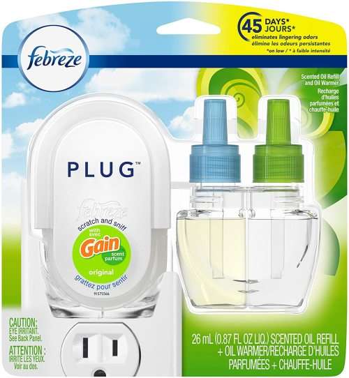 Febreze Plug in Air Freshener and Odor Eliminator, Scented Oil Refill and Oil Warmer, Gain Original